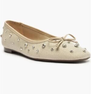 Schutz Arissa Cream Beige Size 9 Shine Ballet Flats Sparkly Rhinestones & Bow
